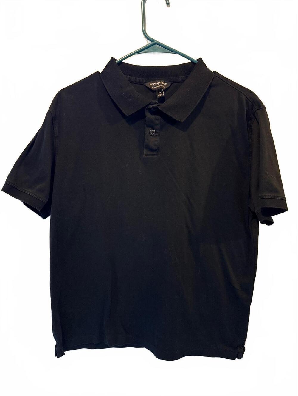 Banana Republic Luxe Performance Polo Shirt Men M Black Cotton Short Sleeve